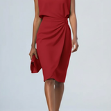Robe Cocktail Midi Col Keyhole Taille Froncée