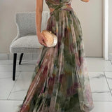Robe Maxi Décolleté V Bretelles Fines Fluide
