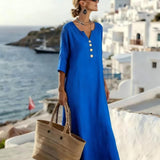 Robe Maxi Boutonnée Manches 3/4 Coupe Ample