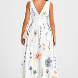 Robe Maxi Sans Manches Motif Floral Ceinture