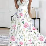 Robe Maxi Sans Manches Motif Floral Ceinture