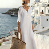 Robe Maxi Boutonnée Manches 3/4 Coupe Ample