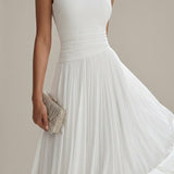 Robe Midi Sans Manches Col Drapé Plissé