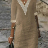 Robe Midi Col V Manches Courtes