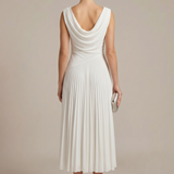 Robe Midi Sans Manches Col Drapé Plissé