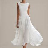 Robe Midi Sans Manches Col Drapé Plissé