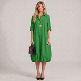 Robe Midi Boutonnée en Lin