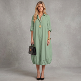 Robe Midi Boutonnée en Lin