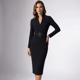 Robe fourreau ceinturée à col mandarin