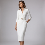 Robe fourreau ceinturée à col mandarin