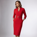 Robe fourreau à col mandarin et ceinture