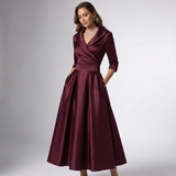 Robe Midi A-Line à Col Drapé