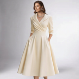 Robe Midi A-Line à Col Drapé