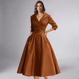 Robe Midi A-Line à Col Drapé