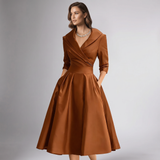 Robe Midi A-Line à Col Drapé
