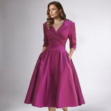 Robe Midi A-Line à Col Drapé