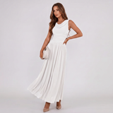 Robe Midi Plissée à Col Drapé