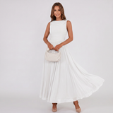 Robe Midi Plissée à Col Drapé