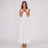 Robe Midi Plissée à Col Drapé