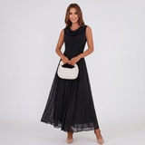Robe Midi Plissée à Col Drapé