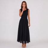 Robe Midi Plissée à Col Drapé