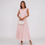 Robe Midi Plissée à Col Drapé