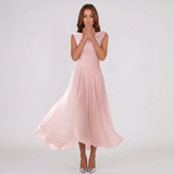 Robe Midi Plissée à Col Drapé