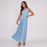 Robe Midi Plissée à Col Drapé