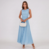 Robe Midi Plissée à Col Drapé