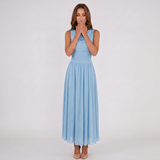 Robe Midi Plissée à Col Drapé