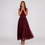 Robe Midi Plissée à Col Drapé