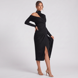 Robe Drapée à Col Haut et Épaule Dénudée