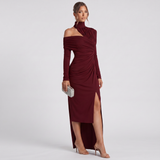 Robe Drapée à Col Haut et Épaule Dénudée