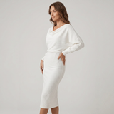 Robe Midi Drapée à Manches Chauve-Souris