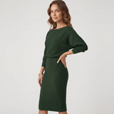 Robe Midi Drapée à Manches Chauve-Souris