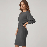 Robe Midi Drapée à Manches Chauve-Souris
