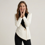 Blazer à Revers Asymétrique Contrasté