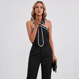 Blouse Halter à Bord Contrasté