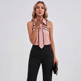 Blouse Halter à Bord Contrasté