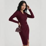 Robe Midi Croisée à Boutons
