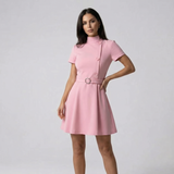 Robe A-Line à Col Montant et Ceinture