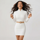 Robe Mini Ceinturée à Col Mandarin