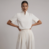 Blouse à col montant à manches courtes