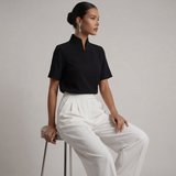 Blouse à col montant à manches courtes