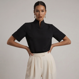 Blouse à col montant à manches courtes