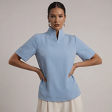 Blouse à col montant à manches courtes