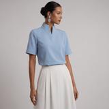 Blouse à col montant à manches courtes