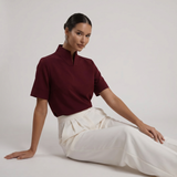 Blouse à col montant à manches courtes