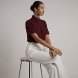 Blouse à col montant à manches courtes