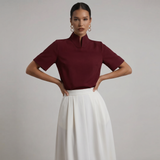 Blouse à col montant à manches courtes